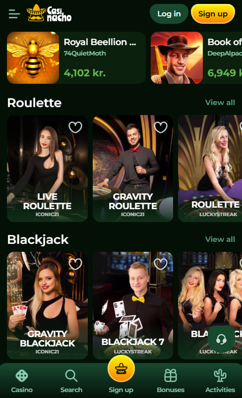Funkcje dostępne w aplikacji mobilnej Casinacho